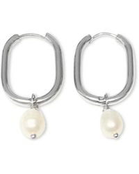 FV Jewellery - Steel Me With Fresh Water Pearl Huggies - Lyst