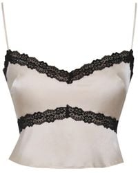 Miss Circle New York - Neutrals Yareli Lace Trim Satin Strappy Top - Lyst