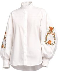 Tantra Spain Sl - Shirt With Mandarin Collar, Ruffles On The Sleeves, Embroidery, And Elastic Cuffs - Lyst