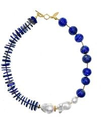 Farra - Round & Flat Lapis With Baroque Pearls Statement Necklace - Lyst