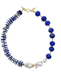 Farra - Round & Flat Lapis With Baroque Pearls Statement Necklace - Lyst
