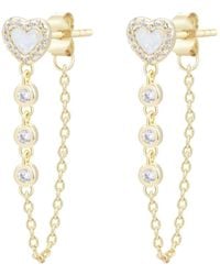 KAMARIA - Heart Chain Stud Earrings With Crystals - Lyst