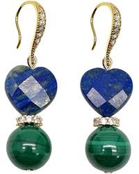 Farra - Heart-Shaped Lapis With Round Malachite Earrings - Lyst