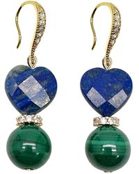 Farra - Heart-shaped Lapis With Round Malachite Earrings - Lyst