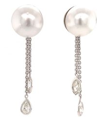 Artisan - Pearl Drop Chain Earrings With Diamond Accents - Lyst