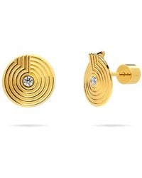 Meulien - Open Twist Disc Stud Earrings With Engraved Circles And Cz - Lyst