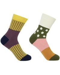 Peper Harow - Made in England - Oxford Stripe & Cream Mayfair Socks Two Pack - Lyst
