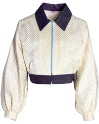 Couture to Your Door - Neutrals Ivory Waffle Upcycled Bomber Jacket - Lyst