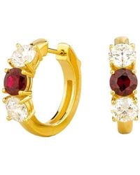 Juvetti - Tres Ruby & Diamond Three-Stone Huggie Hoop Earrings - Lyst