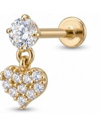 Zahav Jewelry - 14K Solid 18G 8Mm Dangle Heart With Round Cz Internally Threaded Flat Back Stud - Lyst