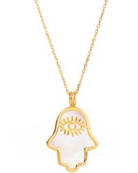 Ebru Jewelry - Pearl Divine Hamsa & Evil Eye Pendant Vermeil Chain Necklace - Lyst
