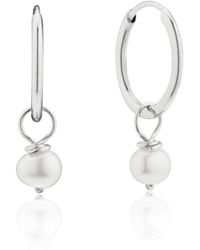 Lily & Roo - Small Pearl Drop Hoop Earrings - Lyst