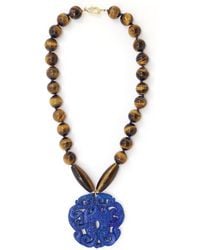 Shar Oke - Tiger's Eye & Jade Carved Pendant Statement Necklace - Lyst