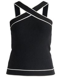Paisie - Contrast Detail Crisscross Halterneck Knit Top - Lyst