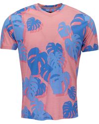 lords of harlech - Victor Monstera Floral Coral Wool Vneck Tee - Lyst