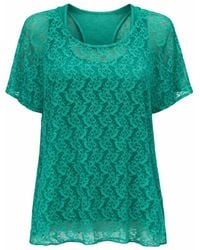 Conquista - Lace Overlay Short-Sleeve Top With Inner Layer - Lyst