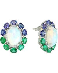 Artisan - Ethiopian Opal & Tanzanite With Emerald Pave Diamond In 18k White Gold Fancy Stud Earrings - Lyst