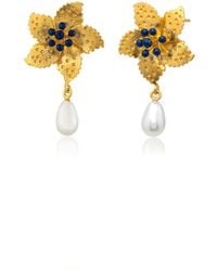 Milou Jewelry - Flower Pearl Drop Earrings - Lyst