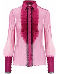 AVENUE No.29 - Silk Ruffle Buttoned Down Shirt – Fuchsia - Lyst