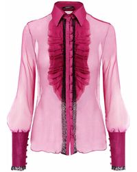 AVENUE No.29 - Silk Ruffle Buttoned Down Shirt – Fuchsia - Lyst