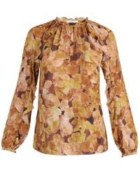 Santorelli - Neutrals Skyla Long Sleeve Ruffle Blouse - Lyst