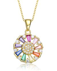 Genevive Jewelry - Sterling Silver With Plated Round And Multi Color Baguette Cubic Zirconia Wreath Pendant Necklace - Lyst
