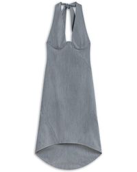 Nocturne - Anthracite Tie Neck Asymmetrical Midi Dress - Lyst