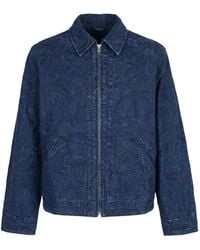Modenaire - Textured Zip Jacket With Point Collar Tonal Pattern - Lyst