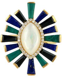 Artisan - 18k Gold Pave Diamond Baguette Multi Stone Evil Eye Ring Handmade Jewelry - Lyst