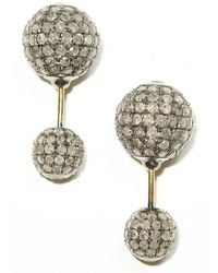 Artisan - 18k Gold & Sterling Silver With Pave Diamond Ball Double Side Tunnel Earrings - Lyst