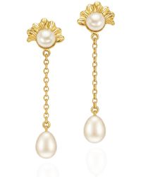 Unaloe - Plated Seashell Earrings With Natural Pearl – Sea Inspired Jewellery For - Lyst