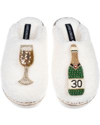 Laines London - Neutrals Teddy Closed Toe Slippers With 30Th Champers Bottle & Glass Brooches - Lyst