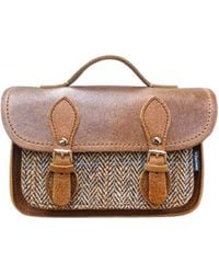 Zatchels - Handmade Tannery Leather & Tweed Cross Body Micro Satchel Plus - Lyst