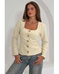 Girl In Mind - Neutrals Archer Square Neck Long Sleeve Jacket Cream - Lyst