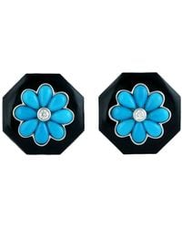 Artisan - 14K Flower, Onyx & Diamond Stud Earrings - Lyst