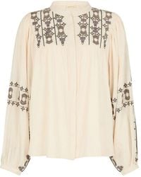 Raffya - Neutrals Demi Embroidered Ballon Sleeve Shirt - Lyst