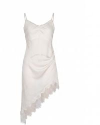 Modenaire - Asymmetric Satin Slip Dress With Lace Trim And Draped Silhouette - Lyst