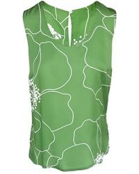Haris Cotton - Sleeveless Printed Satin Top Peonies - Lyst
