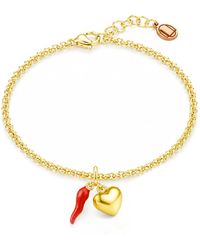Unaloe - Vermeil Cornicello & Heart Charm Bracelet – Enamel Italian Good Luck Jewelry, Handmade Lucky Talisman - Lyst