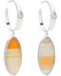 YAA YAA LONDON - Amber Orange Oval Drop Pendant Sterling Silver Hoop Earrings - Lyst