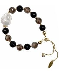 Farra - Obsidian And Smoky Quartz With Baroque Pearl Bracelet - Lyst
