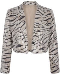 Modenaire - Leopard Print Sequin Cropped Jacket With Button Front - Lyst