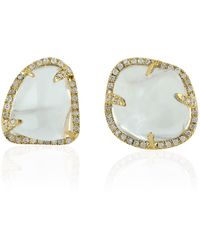 Artisan - Yellow Gold Natural Diamond Designer Stud Earrings White Opal Jewelry - Lyst