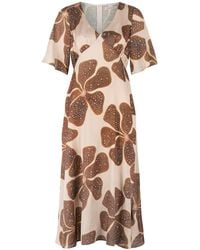 Traffic People - Neutrals Full Bloom Cream And Floral Blythe Midi Dress - Lyst