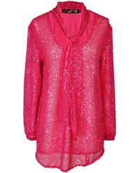 Jennafer Grace - Cerise Sequin Tie Front Blouse - Lyst