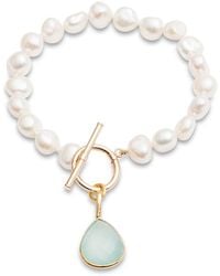 Pearls of the Orient Online - Clara Irregular Cultured Freshwater Pearl Bracelet With An Aqua Chalcedony Drop Pendant - Lyst