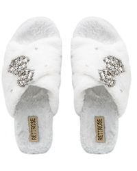 Rettrose - Neutrals Fefe Luxury Cream Plush Diamanté Bow Embellished Handmade Slipper - Lyst