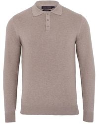 Paul James Knitwear - Neutrals Cotton Hall Long Sleeve Knitted Polo Shirt - Lyst