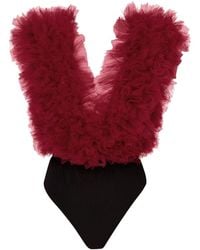 LIA ARAM - Signature Burgundy Ruffled Tulle Bodysuit - Lyst
