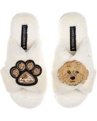 Laines London - Neutrals Classic Laines Slippers With Paw & Golden Cockapoo Brooches - Lyst